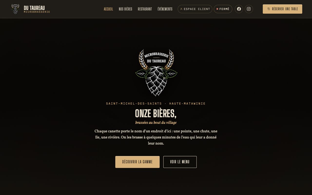 The home page of the Microbrasserie du Taureau site